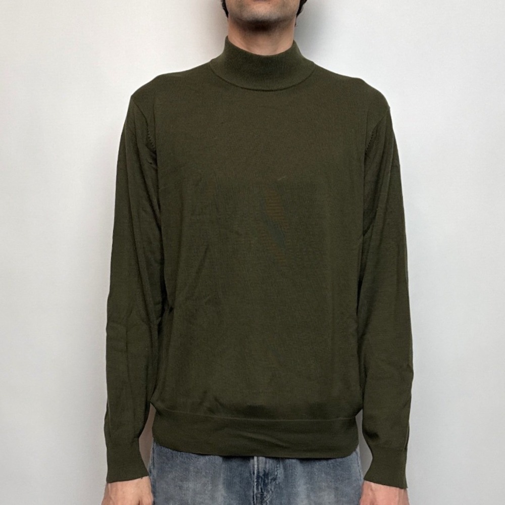 Jos A Bank Mens 100% Silk Mock Neck Sweater Olive Green Bleach Stains Large